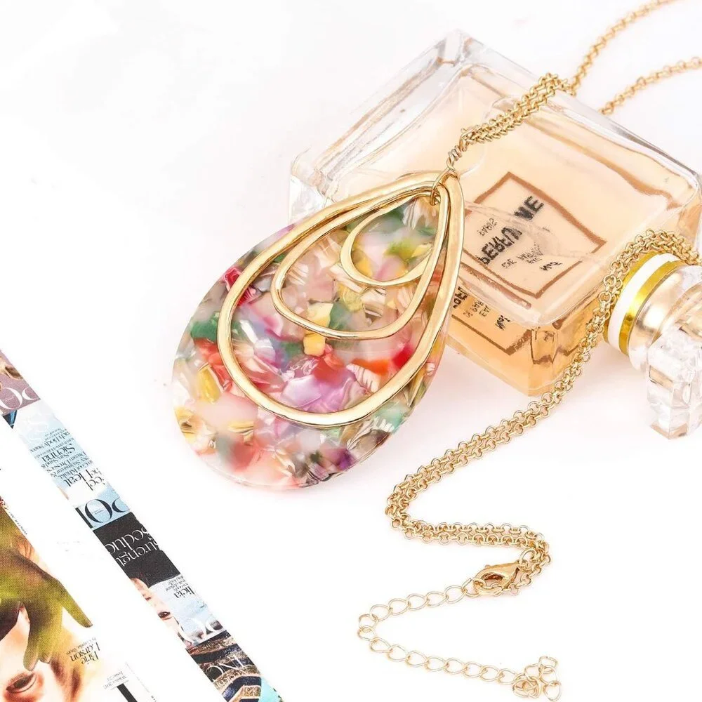 Long Necklace For Women Acrylic Pendant Necklace Acetate Resin Boho